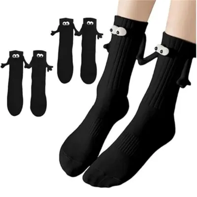 Produktbild von 2 Paar Magnetische Socken – Lustige schwarze Socken mit Hand- & Augenmotiv, 35-43