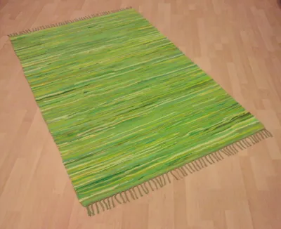 Produktbild von Teppich Fleckerl Fleckerlteppich Handwebteppich UNI Baumwolle Handweb Waschbar Farbe: Kiwi gestreift Größe: ca. 70x250 cm