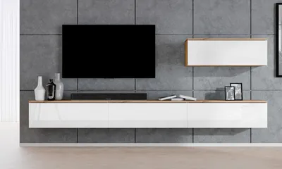 Image de AX LIVING Meuble-paroi Loriano IV Meuble-paroi Chêne Wotan/blanc brillant 300