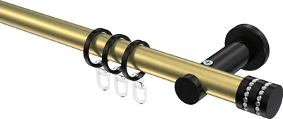 Produktbild von Interdeco Gardinenstange / Vorhangstange Messing-Optik / Schwarz, Typ Platon Estana (Glitzerkappe), 20 mm Ø 1-läufig, 120 cm