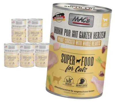 Produktbild von MAC's Katzenfutter 6x400g Nassfutter für Katzen, Hühnerherzen