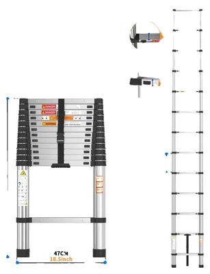 Obrázok produktu pre Teleskopická rebrík na strechu, nerezová oceľ, nosnosť 150 kg, dĺžka 3,8 m