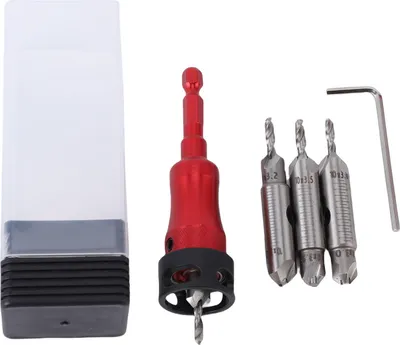 Produktbild von Senkbohrer-Set aus Aluminiumlegierung mit Senk- und Fasenbohrern und Schraubenschlüssel für Holzbearbeitungsprojekte