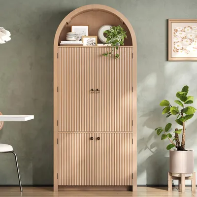 Produktbild von Bogenschrank 180 × 80 × 40 cm, Küchenschrank Vitrine Weinschrank mit Türablagen und offenem Oberfach, für Küche Esszimmer Wohnzimmer Schlafzimmer