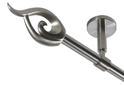 Produktbild von Gardinenstange Set Edelstahl Look Metall Ø 16mm zur Deckenträger 1-lauf Modern Flamme, Länge wählbar D11 E24