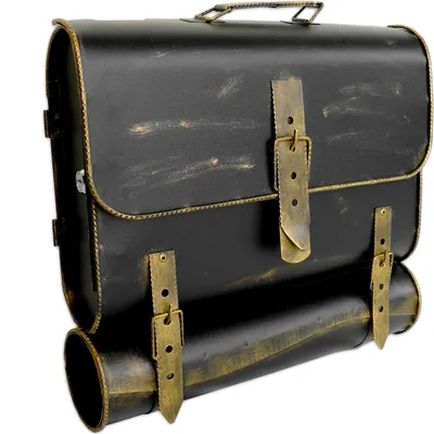 Produktbild von Briefkasten Unikat Antik-Look Schulranzen - Design Schultasche mit Zeitungsrolle Handarbeit Wandbriefkasten abschließbar robust und praktisch - Farbe: Schwarz-Gold/Bronze | Entnahme: Links
