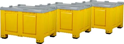 Produktbild von 3 Stück Palettenbox mit Deckel 680l 1200x1000x790 mm Gelb - 4 Füsse