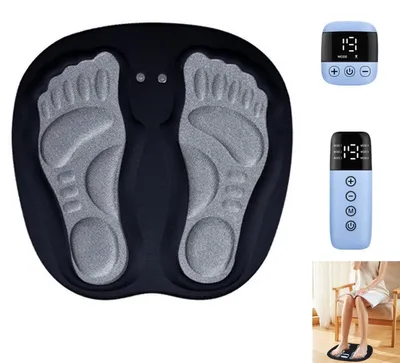 Produktbild von EMS Fußmassagegerät Elektrisch – Durchblutungsförderung mit 15 Intensitäten, 6 Modi, Fernbedienung, Schmerzlinderung & Muskelentspannung, 33x32cm