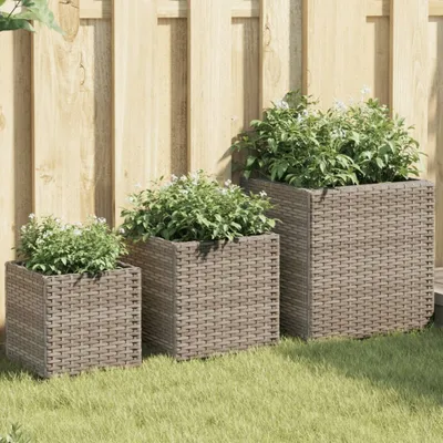 Produktbild von Möbel Pflanzkübel 3 Stk. Grau Poly Rattan - Beete &52600