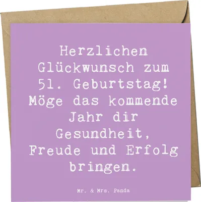 Produktbild von Mr. & Mrs. Panda Grußkarte Spruch 51. Geburtstag Freude - Lavendeltraum - Geschenk, Jubiläum, doppelkarte, anlasskarte, Happy Birthday, Glückwünsche, faltkarte, 51 Jahre
