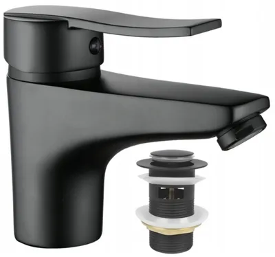 Immagine prodotto di Miscelatore per lavabo nero per installazione su colonna Miscelatore monocomando per lavabo con tappo a scatto