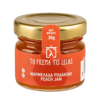 To Filema Tis Lelas Pfirsichmarmelade 30 g Glas auf weißem Grund