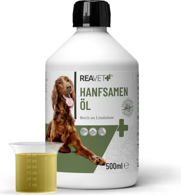 Produktbild von REAVET Hanfsamenöl 500ml kaltgepresst für Hunde, Katzen & Pferde Naturprodukt Ohne Zusätze