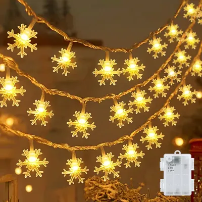 LED-Lichterkette Schneeflocken 6 m 40 LEDs batteriebetrieben Timer IP65