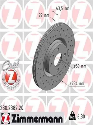 Produktbild von 2x ZIMMERMANN Bremsscheibe 230.2382.20 44mm 6 30kg 284mm