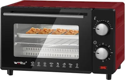 Obrázek produktu pro Mini trouba o objemu 10 litrů, výkon 800 W, s časovačem a plechem | Červená | 37x21x26 cm