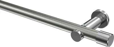 Produktbild von Interdeco Gardinenstange / Vorhangstange Edelstahl-Optik / Chrom, Typ Platon Santo (Kappe) ohne Ringe, 20 mm Ø 1-läufig, 200 cm