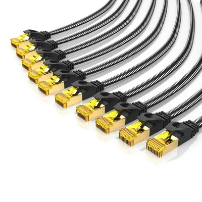 Obrázok produktu pre Primewire 10x LAN kábel, CAT.7, RJ-45 (Ethernet) (25 cm), plochý patch kábel CAT 7, plochý sieťový kábel s bavlneným plášťom - 0,25 m