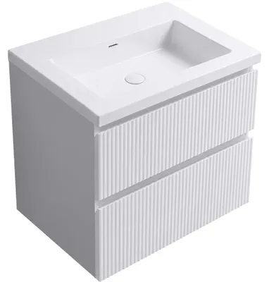 Productafbeelding van Badkamermeubel Carole - wit, mat, ribbeldesign + wastafel van gietmarmer Ovo - wit, glanzend - 50,5x53x46,5 cm