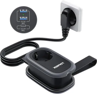 Immagine prodotto di Presa da viaggio 4000 W 16 A con funzione di ricarica rapida USB e interruttore di sicurezza, nera