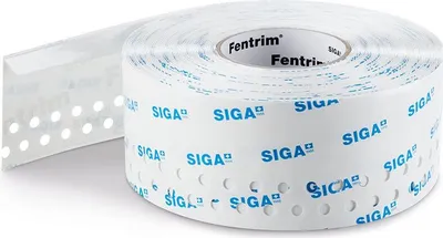 A roll of sealing tape with blue text and perforations.