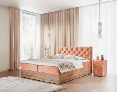 Produktbild von Boxspringbett Schlafzimmerbett MAXIMO 160x220cm in Stoff Torre Koralle