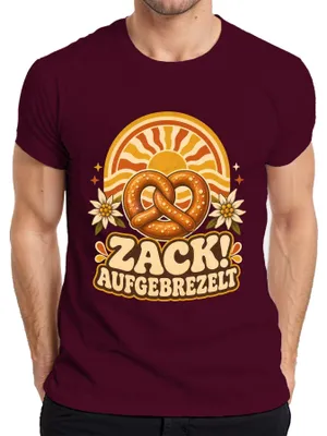 Obrázek produktu pro Zack! Klobouk, preclík, květina Edelweiß, bavorské tradiční tričko, kožené kalhoty, pánské tričko, vínová barva, velikost 3XL