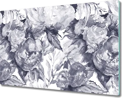 Produktbild von Glas Schneidebrett Herdabdeckplatten Schneideplatten - 80x52 cm - Graue Blumen