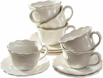 Imagen del producto de Juego de 6 tazas con platillos, marca Mallevesse, color blanco