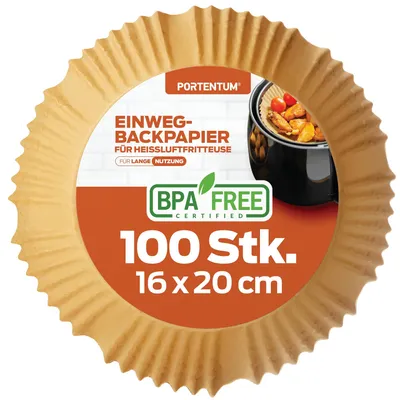 Productafbeelding van PORTENTUM Bakpapier voor heteluchtfriteuse, 100 stuks, wegwerp en ongebleekt