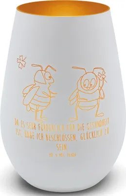 Produktbild von Mr. & Mrs. Panda Teelichthalter Hummeln Kleeblatt - Weiß - Geschenk, dekolicht, Kerzenhalter, Spruch Fröhlich, Laterne, Biene, Positiv, Outdoor Windlicht, Hummel, Deko