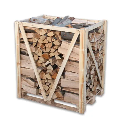 A crate filled with firewood.