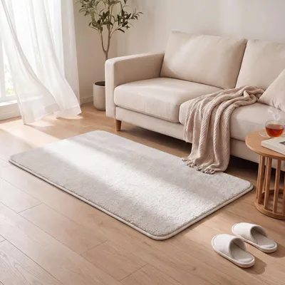 Produktbild von VOUNOT® Weicher Kurzflor Teppich Wohnzimmer mit Antirutschmatte 80x150 cm Creme