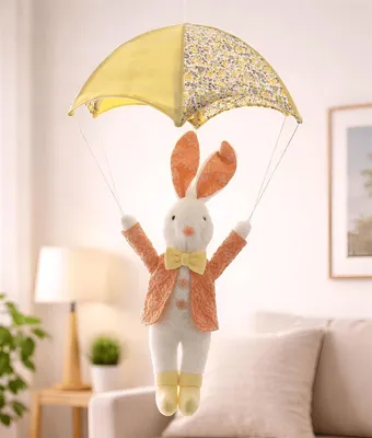 Produktbild von Hase "Fallschirmspringer" Dekofigur für Ostern, 65 cm hoch, Osterhase hängend, Hängedeko, Osterdeko zum Aufhängen