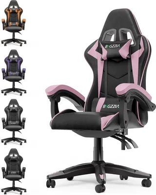 Produktbild von Bigzzia Gaming Stuhl Ergonomisch - Gamer Stühle mit Lendenkissen + Kopfstütze Gaming Chair Höhenverstellbar Bürostuhl Computerstuhl für Erwachsene Mädchen Junge, Schwarz-Rosa