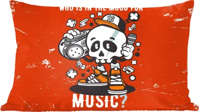 Produktbild von MuchoWow® Zierkissen Sofakissen Wohnzimmer Dekokissen 60x40 cm Vintage - Totenkopf - Musik - Kopfkissen - Polster mit Foto