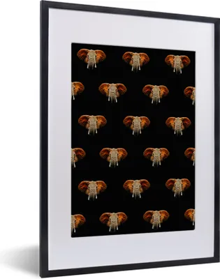 Produktbild von MuchoWow® MuchoWow® Gerahmtes Poster Elefant - Muster - Orange 30x40 cm - Poster mit zchwarzem Bilderrahmen - Wandposter Schlafzimmer