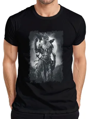 Obrázek produktu pro Viking Warrior Raven Odin Norse Mythology Moon Runes Grunge pánské tričko, černá, S