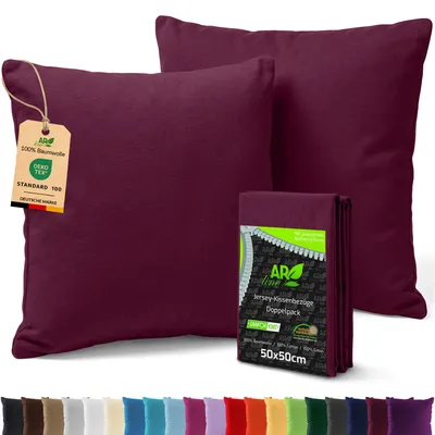 Produktbild von AR Line 2er Pack Jersey Kissenbezüge 50x50 Baumwolle – weich, atmungsaktiv, Kissenhüllen mit Reißverschluss, in Farbe: Burgund