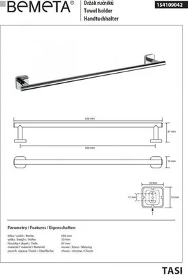Image de Porte-serviettes TASI en laiton chromé 65,6cm