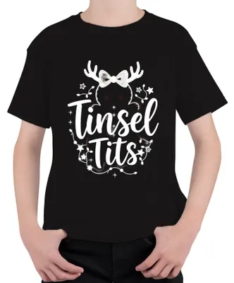 Produktbild von Tinsel Tits lustig Weihnachten Geschenk Rentier Geweih Glitzer Kinder T-Shirt, Schwarz, 140