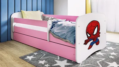 Immagine prodotto di Letto per bambini Spiderman 70x140, 80x160, 80x180 cm - set completo con materasso, cassetto e protezione anticaduta