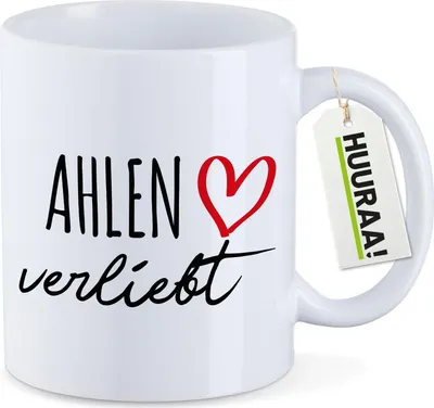 Produktbild von Huuraa Kaffeetasse Ahlen verliebt 330ml Weiß Keramik Kaffeebecher Geschenkidee