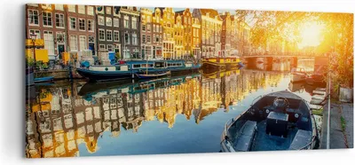 Produktbild von Bild auf Leinwand - Leinwandbild - Kanal Boot Amsterdam Wasser - 100x40cm - Wand Bild - Wanddeko - Leinwanddruck - Bilder - Kunstdruck - Wanddekoration - Leinwand bilder - Wandkunst - AB100x40-2857