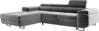 Obrázek produktu pro Obývací část s funkcí lůžka, Manšestrová rohová sedačka ADRIANO 202x277 cm, Rohová sedačka s nastavitelnými opěrkami hlavy, Čalouněný roh, Pohovka L - levá světle šedá PS55