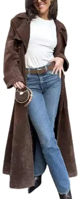 Produktbild von utcoco Langer Damen-Trenchcoat aus WildKunstleder, gekerbtes Revers, zweireihig