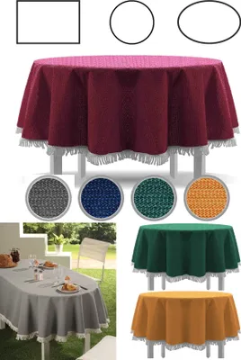 Produktbild von Tischdecke Gartentischdecke einfarbig mit Fransen Classic viele Größen Formen Rechteckig Oval Rund Farbe: Bordeaux Größe: D: ca. 130 cm Rund