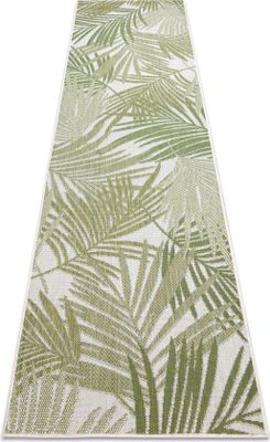 Koberec, behúň SISAL SION palmové listy, tropický 2837 ploché tkanie ecru / zelená zelený 80x300 cm