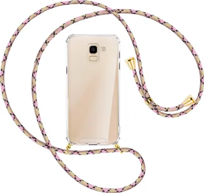 Produktbild von Handykette Backcover-Schutzhülle mit Band (Metall goldfarben) für Samsung Galaxy J6 2018 - rosa Karo