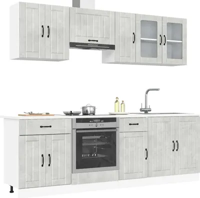 Produktbild von Eleganter Möbel 8-tlg. Küchenschrank-Set Kalmar Betongrau Holzwerkstoff - Küchenschränke - 928986